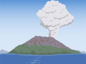 桜島から噴煙があがっているイラスト