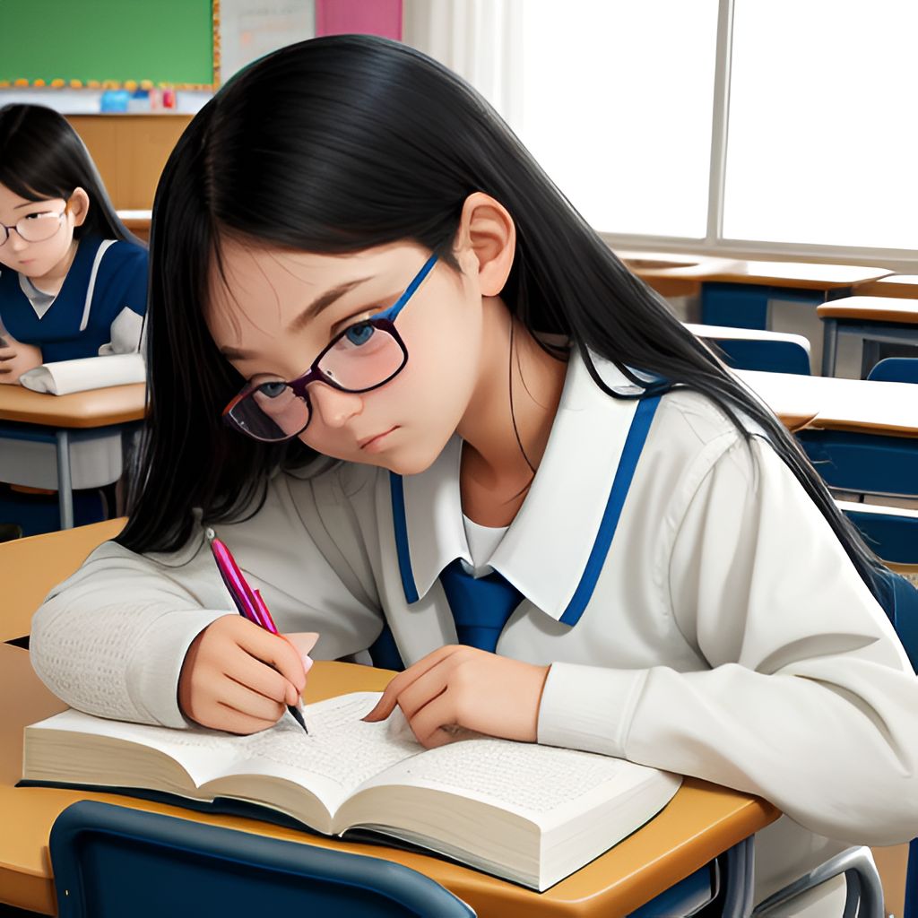 教室で勉強をしている中学生くらいの女の子